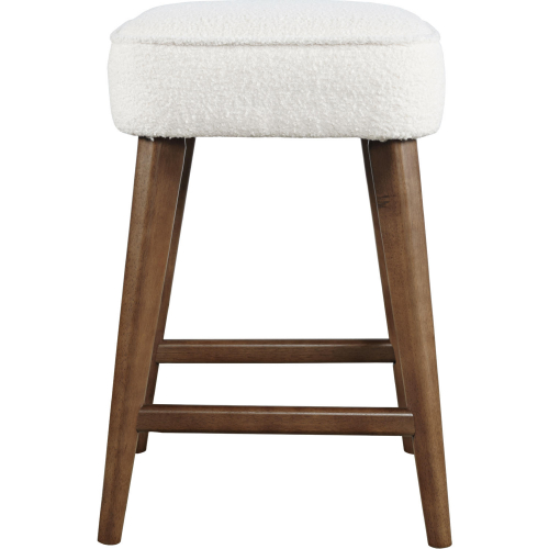 Wes Backless Counter Stool in Walnut Brown Wood & Boucle Fabric (Set of 2)